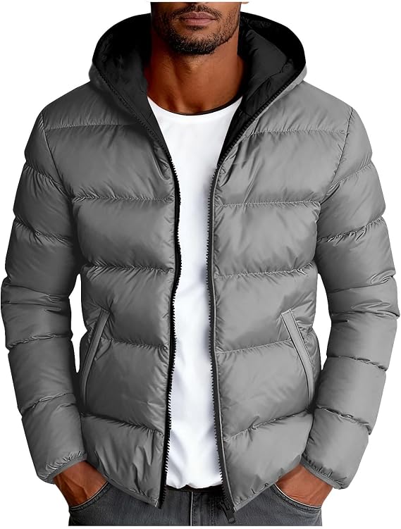 Yolimok Puffer Jacket Mens Winter Jackets for Men Hooded Puffer Coats Thickened Quilted Padded Jacket Warm Outerwear Windbreaker Softshell Insulated Coat Puffy Hoody Men's Outdoor Down Jackets