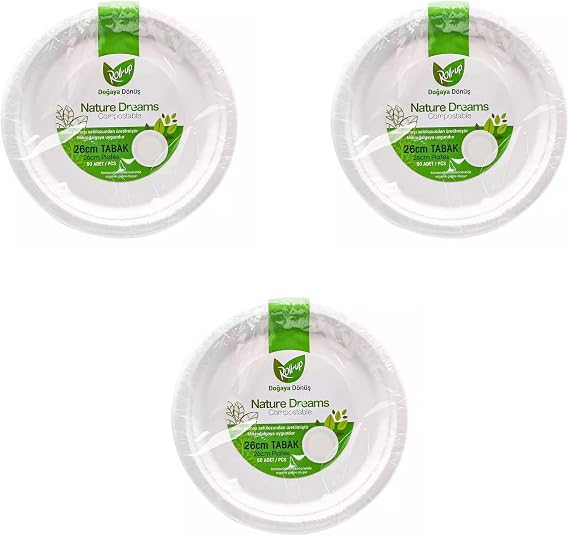 Roll-Up Nature Ekolojik Karton Kağıt Tek Kullanımlık Tabak - 26 Cm. - 50 Adetlik 3 Paket