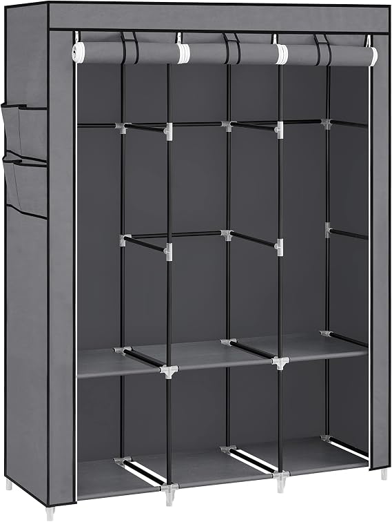 SONGMICS Clothes Wardrobe, 3 Hanging Rails, Shelves, 130 x 45 x 167 cm