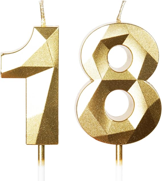 18th Birthday Candles Gold Cake Topper Happy Birthday Candle Decorations for Birthday Party