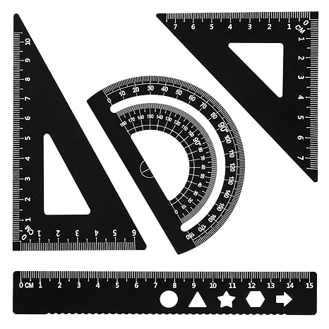 4 Pcs Metal Geometry Set Aluminum Alloy Ruler Math Drafting Rulers Kit- Aluminum Triangle Rulers Geometric Protractor Triangular Ruler Set for School Student Teacher Architects Engineers