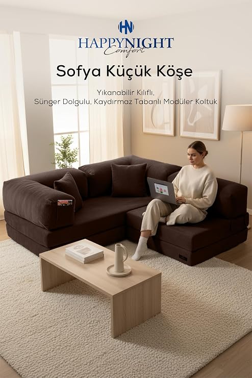 Sofya Küçük Köşe | Aktivite Koltuğu | Oyun Koltuğu | Sünger Koltuk | Sinema Koltuğu. 180x180 CM (Kahverengi)