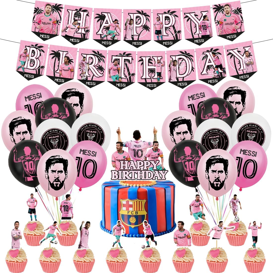 Messi Geburtstags Luftballons Fußballstar Geburtstagsfeier Dekorationen Happy Birthday Banner Dekoration Themenparty Party Deko Messi Cake Toppers Messi Ballon für Kinder