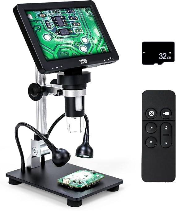 MT2 7'' LCD 4K Digital Microscope 1200x 1080P HD Soldering Microscope support Photo Video Remote Control PC View Phone iPad TV Windows Mac, 32GB-TF