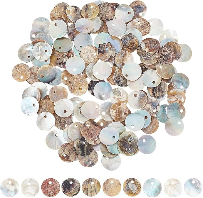 Shell Charms Flat Round Seashells Charms Natural Mother of Pearl Shell Charm 10mm Capiz Seashell Slice Charm for Necklace Bracelet Earring Home Decoration