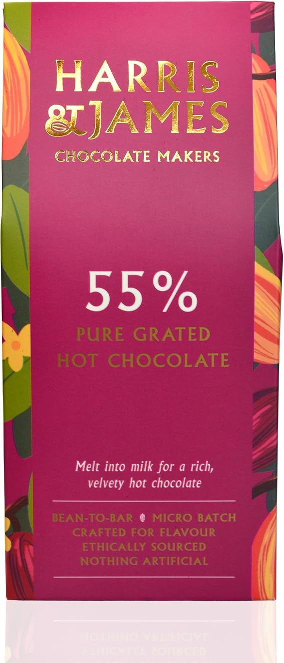 Harris & James Rich & Velvety Hot Chocolate Flakes 55% Decadent Bean to Bar Luxury Hot Chocolate Flakes, Luxury Hot Cocoa, Luxurious Milky Treat with All Natural Ingredients (6 servings)