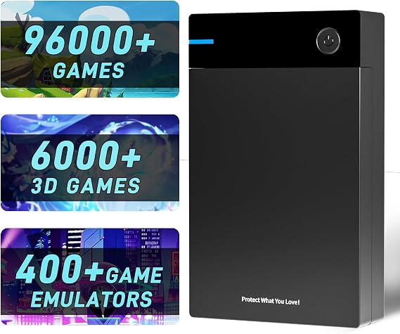 Kinhank 12TB Retro Hard Drive Over 96,000 Games, Retro Game Consoles Compatible with 400+ Emulators, 6000+ 3D Games, Portable Hard Drive Compatible with Win 7/8/10/11