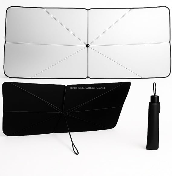 Busstier Foldable Umbrella Type Car Windshield Sunshade, 140 x 80 cm, UV Protection, Thermal Insulation, Compatible with All Vehicles, Portable and Easy to Install