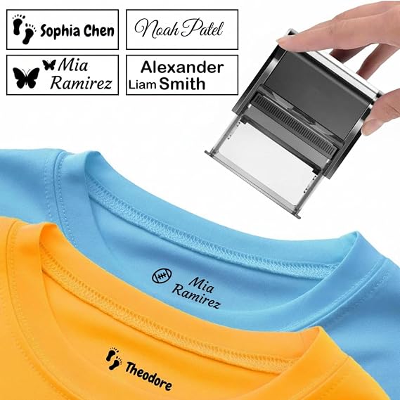 Personalized Custom Name Stamp for Clothing & Fabric, Self-Inking Customized Logo Text Stamp, Water-Resistant Permanent Ink for Kids, Elderly & Small Business (Rectangle)