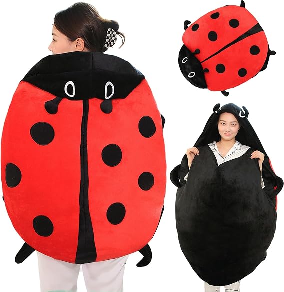 Ejoyous Wearable Ladybug Pillow, Giant Soft Plush Wearable Blanket with Ladybug Costume, Oversized 60cm 100cm for Children Adults, Stressed Relief Cuddling Lounging Home Decor (60cm)