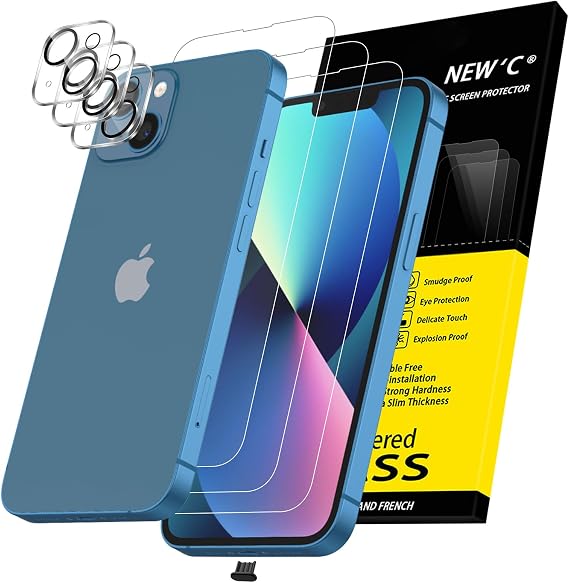 NEW'C for iPhone 13 Screen Protector + Camera Lens Protector Tempered Glass