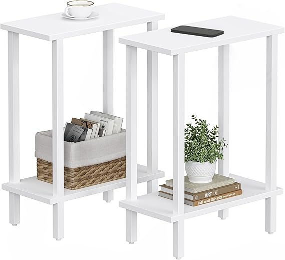 TUTOTAK Small Side Table, Narrow End Table, Set of 2, Skinny Sofa Table, Slim Nightstand, Living Room, Bed Room, White TB01BW0622EU