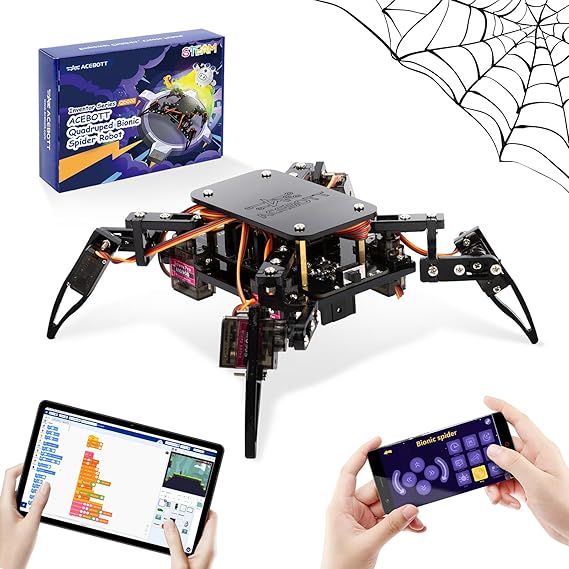 ACEBOTT STEM Toys Programmable Bionic Spider Robot Kit, Science Kit for Kids Age 8-12, Teens DIY Robotics Building Toy, Walking Crawling, App Remote Control, Boys Gift Girls Adults Birthday