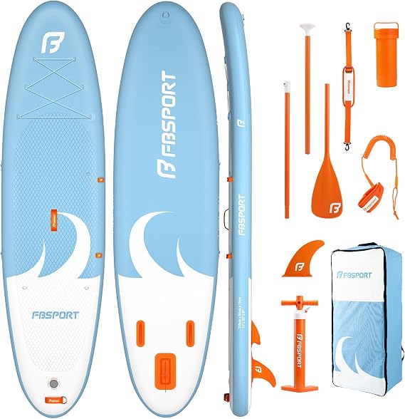 FBSPORT SUP Inflatable Stand Up Paddle Board,11 feet long 6" Thick Blow Up Paddle Board with Adjustable Paddle, Backpack, Pump & Removable Fin - Surfboard for Lakes, Rivers & Sea