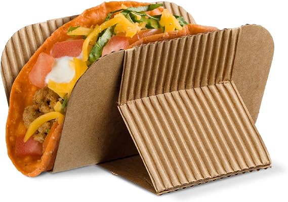 Disposable Taco Holder Stand - Rack Tray Plates For Serving Hard Or Soft Tacos Shells Shawarmas Hot Dogs Waffle Sandwiches Gyros Pita Wraps Kraft