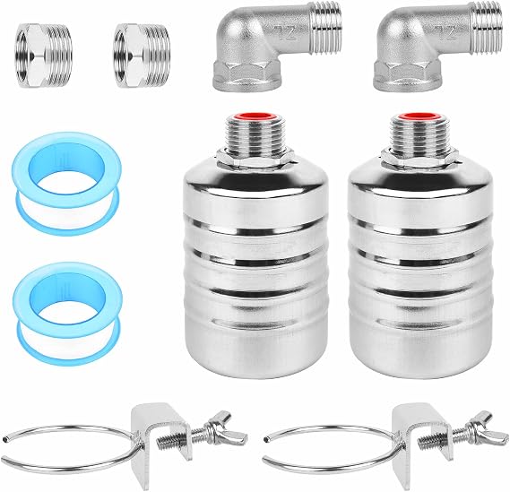 2 Pack Water Float Valve, Stainless Steel Automatic Water Level Control Float Valves 1/2" and 3/4'' Connetions Auto Shut off Valve for Water Tank, Fish Tank, Swimming Pool, Livestock Troughs