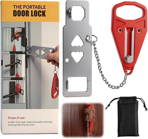 Portable Door Lock, Travel Door Lock for Extra Security Home Safety – Easy to Install Privacy for Hotel Apartment Dorms and Airbnbs Anti Theft for Travelling Safety Privacy Protection