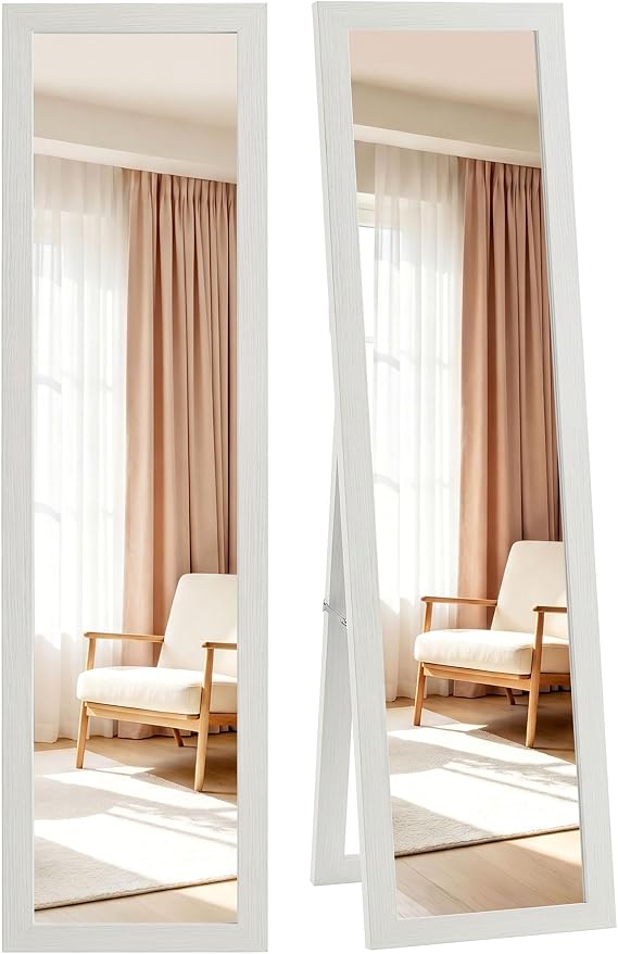 HOMCOM Full Length Mirror, Hanging or Freestanding, 37 x 157 cm, White