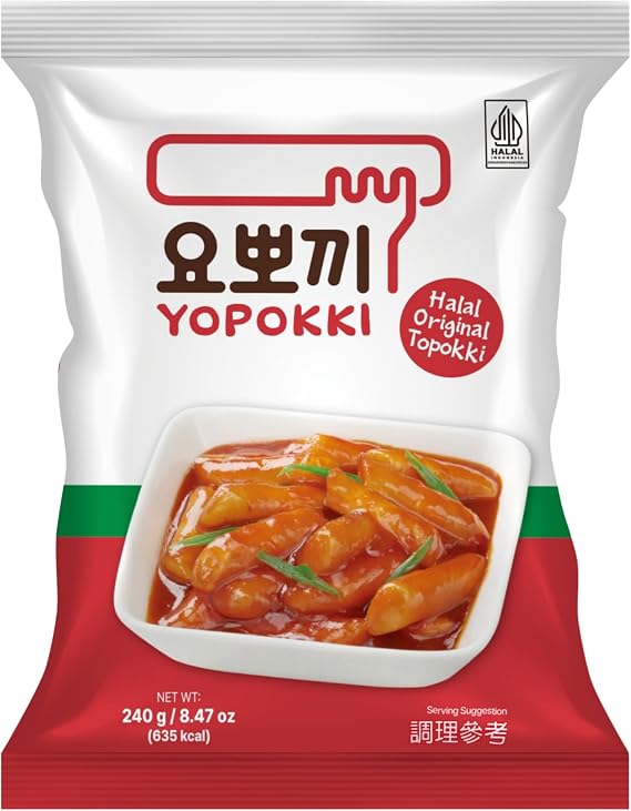 Yopokki Halal Original Tteokbokki Pouch 240g – Instant Chewy Korean Topokki Rice Cake Snack