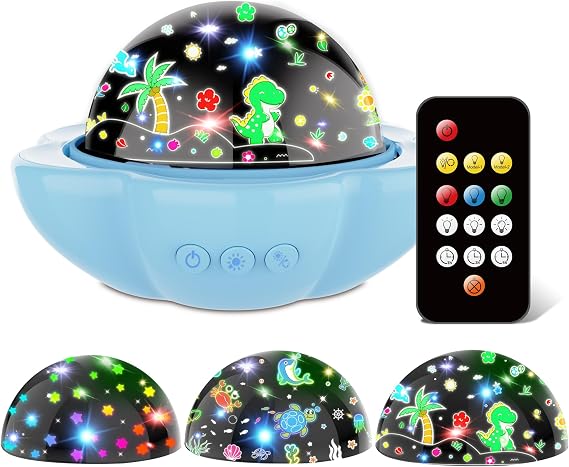 Baby Night Light Projector, Dinosaur Night Light for Kids with 3 Projection Theme 360°Rotate Baby Night Lamp with Remote Timer, Party Decor Dinosaur Toys for Boys Birthday Gifts Xmas Stocking Fillers [Energy Class G]