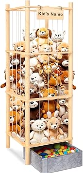 Stuffed Animal Storages with Extra Storage, Wooden Plushies Storage Holder Extra Large Capacity Stuffed Animals Zoo Organizer