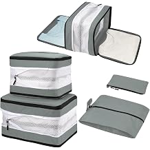 5 Set Compression Packing Cubes for Suitcases, Travel Organiser for Carry on Hand Luggage Newest Double Sided Expandable Packing Bags with Shoes Bag (Grey)