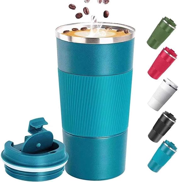 Coffee Cup, Vacuum Reusable Leakproof Double Wall Coffee Cup, Insulation Stainless Steel Eco-Friendly Travel Office Mug for Hot Coffee Tea and Cold Drinks, 17oz/500ml, Blue