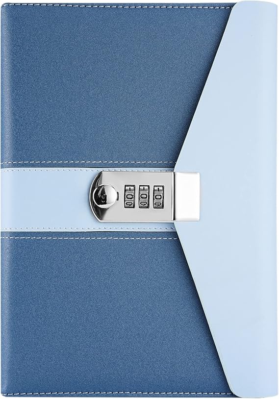 Notebook with Lock, A5 Business Lockable Diary, Locaked Travel Journal with Pen Holder&Card Slots, Office School Supplies Student Stationery, Size 8.6"x5.9"