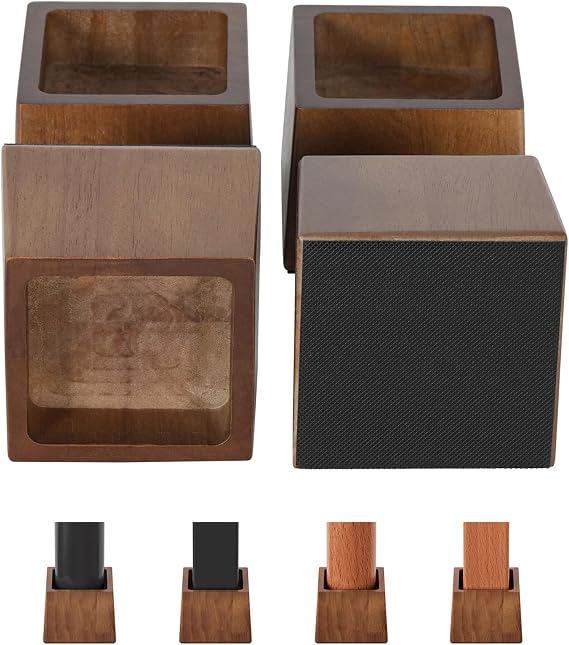 Wooden Bed Risers, 3 Inch(Inner 2H), 4 Pack Heavy Duty, Retro Brown