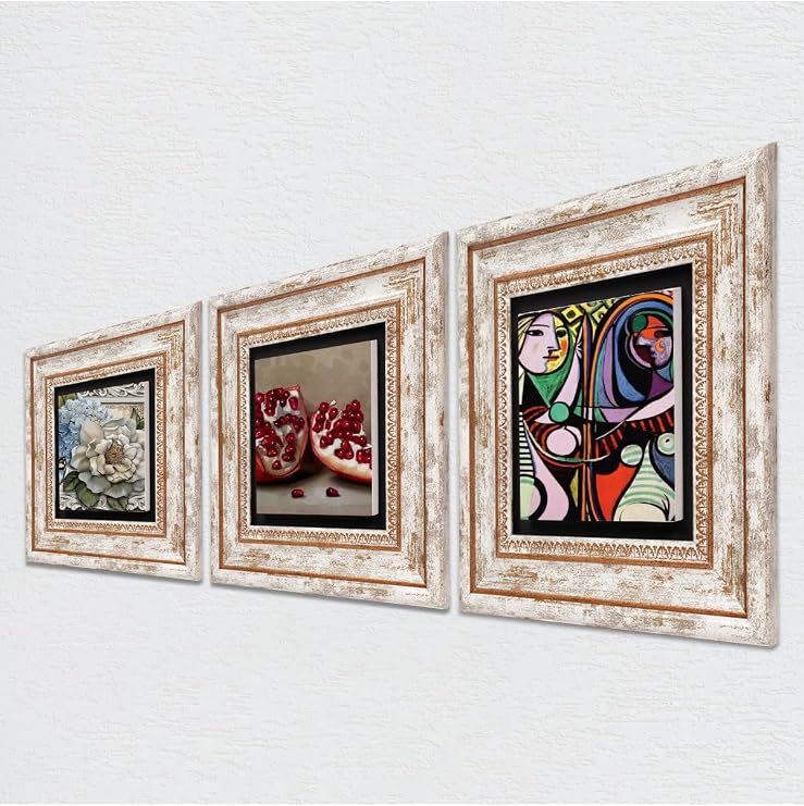 Pinecone Stone Picasso Ayna Karşısındaki Kız, Kelebekli Çiçek, Nar Taş Duvar Tablosu - Çerçeveli Taş Tablo - Dekoratif Duvar Sanatı - Modern Ev ve Ofis Duvar Dekoru T3-1197