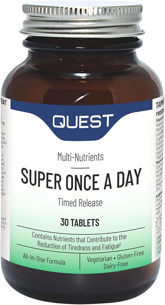 Quest Super Once A Day Multivitamin & Minerals 30x Tablets. 17 Vitamins & 12 Minerals with Vitamin A, B, C, D, Iron & Zinc for Men & Women. for Optimal Health, Reduces Fatigue & Immunity. (1 Pack)