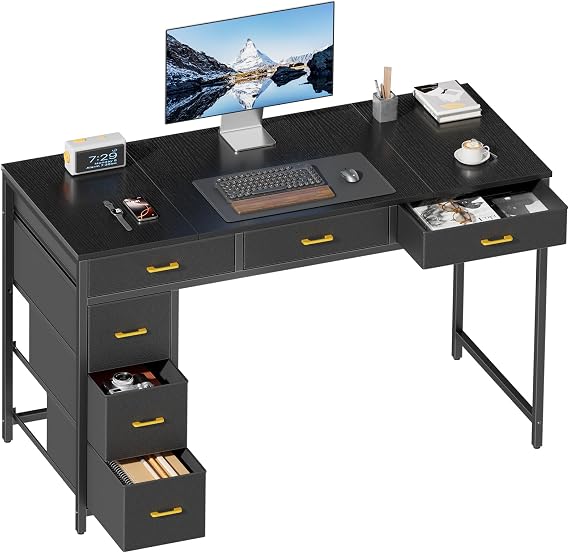 DLONGONE Computer Desk with 6 Fabric Drawers, 120 cm Reversible Study Table