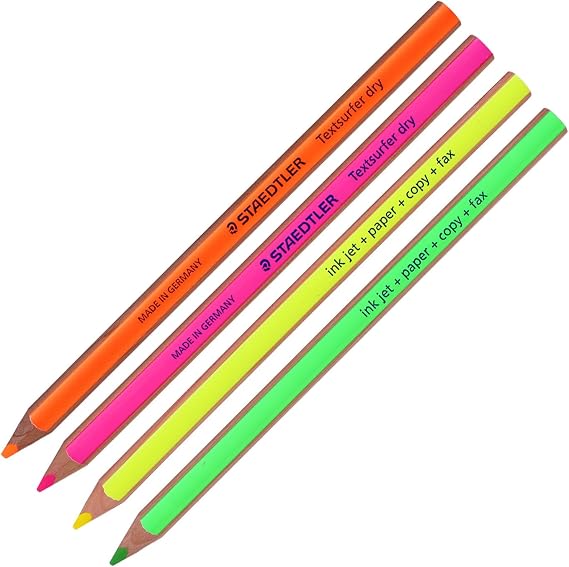 Staedtler Textsurfer Dry Highlighter Pencil 128 64 Drawing for Writing Sketching Inkjet,paper,copy,fax (pack of 4) (Color Mix-4 Pencils) by Staedtler
