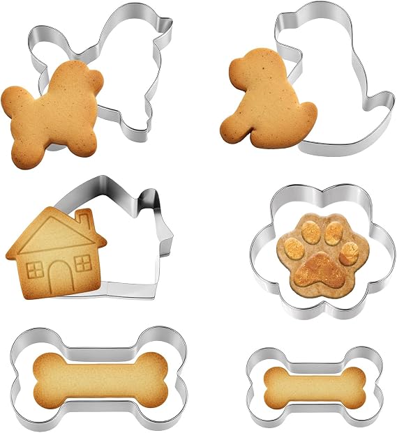 6 Pcs Dog Cookie Cutter Set, Dog Bone Cookie Cutters, Stainless Steel Assorted Sizes Dogs Treat Molds, Dog Biscuit Cutters for Baking Theme Party Cat Homemade Treats
