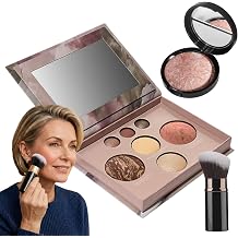 3Pcs Baked Starter Kit,Baked Balance & Brighten Foundation with Multi-Functional Makeup Palette & Retractable Brush,All in One Makeup Kit for Women,Full Size Makeup Gift Set for Mature Skin