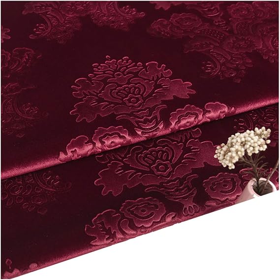 NAKAN Embossed Velvet Fabric Furniture Fabric Sold by the Metre 140 cm Wide in Vintage Style for Upholstery Home Decoration Sewing Sofa Chair Cover Curtain (Colour: RED2)