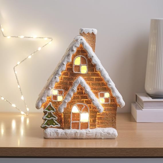 Lights4fun Warm White LED Ceramic Christmas Gingerbread House