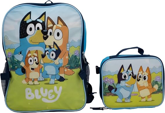 Bluey 2 Piece Backpack Set, Pre-school Girls & Boys 16" Travel Bag, Blue