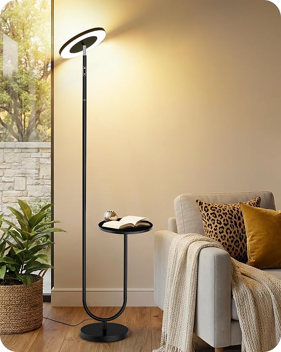 LED Floor Lamp, Black Floor Lamp with Table, Corner Standing Lamp [Energy Class F]