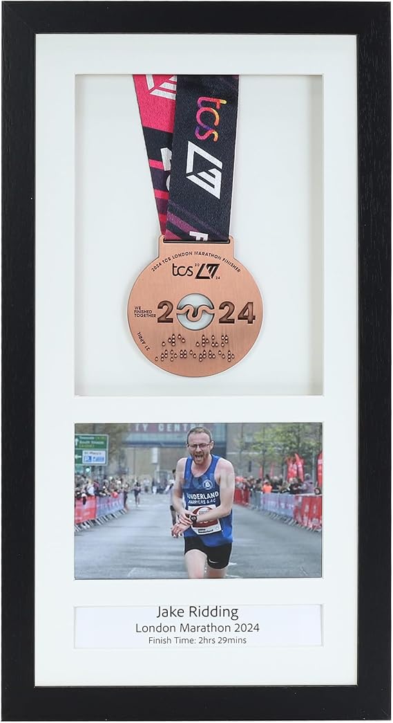 Medal display Frame with Apertures for Bib and Photo. Handmade. Perfect for Runners, Swimmers, Cyclists, Athletes | Marathon Medals