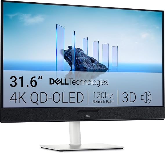 Dell S3225QC 32 Plus 4K QD-OLED Ekran - 31.5 inç (3840 x 2160) 120Hz 0.03ms Ekran, AI Geliştirilmiş 3D Uzay Sesi, Yükseklik/Eğme/Döndürme/Eğim Ayarı - Kül Beyazı