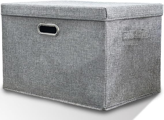 Storage Boxes with Lids Fabric, 38 L Collapsible Grey Large