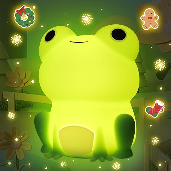 Attivolife Cute Frog Night Light, Soft Silicone LED Touch Lamp for Kid, Nursery Portable Nightlight with Dimmable Timer, Kawaii Bedroom Bedside Table Desk Decor for Boy Girl Xmas Birthday Gifts [Energy Class G]