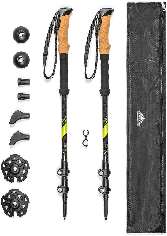 Cascade Mountain Tech 100% Carbon Fiber Trekking Poles Quick Lock