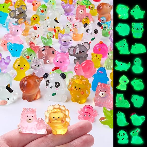 JOLCEEY 60pcs Mini Resin Animals glass animals figures Glow In The Dark