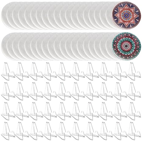 Pack of 40 Stones for Painting, Flat Stones, Painting, 5 x 5 cm, White Stones for Painting and 40 Clips, Decorative Stones, Natural Stones, Natural River Stone for Mandala Painting