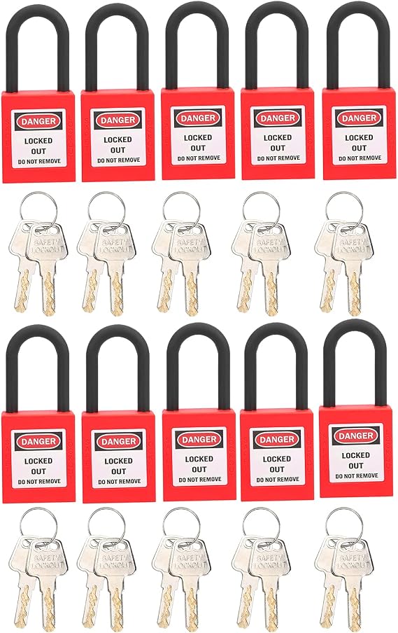 Lockout Padlock, Safety 10 Padlocks Lockout Lock with 2-Sided Labels and 10 Keys for Industrial Use Electric Hydraulic Pneumatic Applications