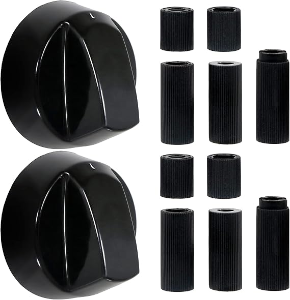 Pack of 2 Black Control Knobs with 10 Adaptors Knobs Stove Knobs