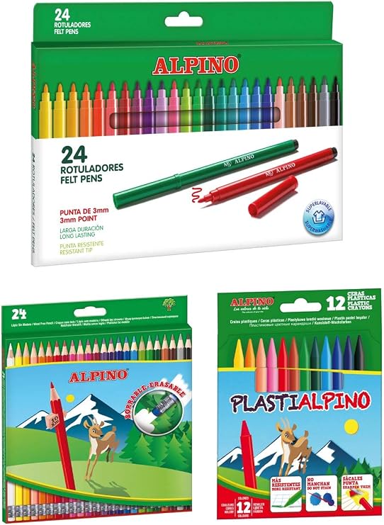 Alpino School Supplies Pack – 24 Coloured Pencils, 24 Markers and 12 Waxes
