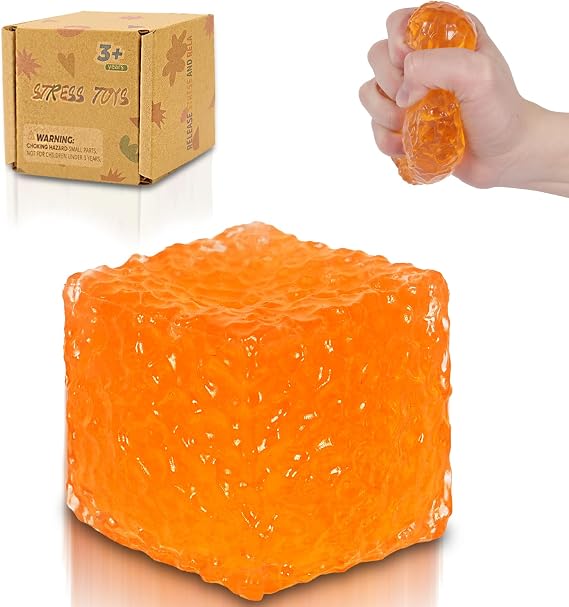 Honeycomb Ice Cube Squishy Cubes, Durable Squeeze Toys Autism Stress Ball, Soft Fidget Cube for Adults and Boys & Girls Age 3+ (2.16in) (Yellow)